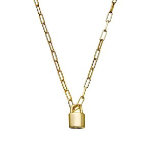 Gold Plated Oblong Chain Link Necklace with Padlock Charm