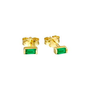 Gold Plated: Gold Plated Emerald CZ Baguette Studs