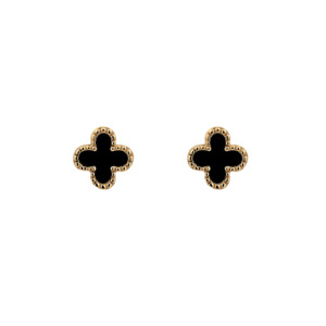 9k Yellow Gold Onyx Beaded Clover Stud Earrings