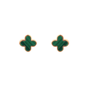 Valentines: 9k Yellow Gold Malachite Clover Stud Earrings