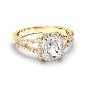 Bespoke Engagement Rings 1: Radiant Cut Diamond Halo Engagement Ring with Pave Sides