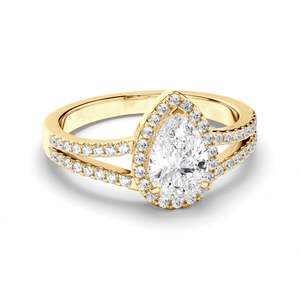 Bespoke Engagement Rings 1: Pear Cut Diamond Halo Engagement Ring with Pave Sides