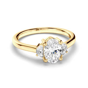 Bespoke Engagement Rings 1: Oval Cut Diamond Trilogy Engagement Ring with Half Moon Sides