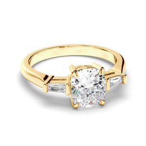 Bespoke Engagement Rings 1: Cushion Cut Diamond Trilogy Engagement Ring with Baguette Sides