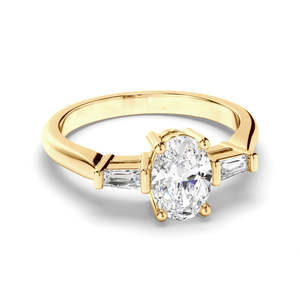 Oval Cut Diamond Trilogy Engagement Ring with Baguette Sides