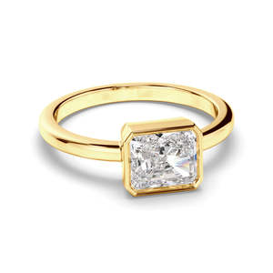 Custom Solitaire Engagement Rings: Radiant Cut Diamond Bezel East West Solitaire Engagement Ring