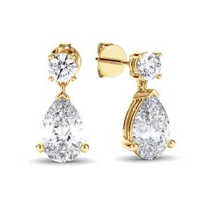 Pear & Round Brilliant Cut Diamond Drop Stud Earrings