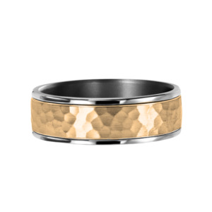 Gold Jewellery: Tantalum and Yellow Gold Hammered Wedding Ring