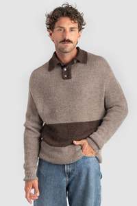 Mens Knitwear: Mens Alpaca Striped Polo Neck Jumper