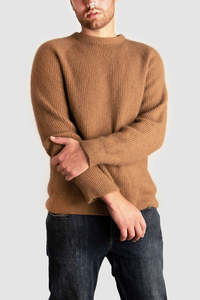 Mens Cashmere Possum Cirrus Fisherman Rib Crew Neck