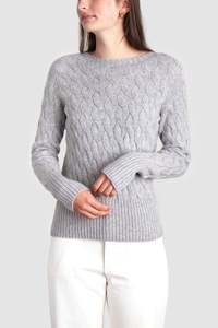 Womens Cashmere Cable Crew Neck