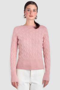 Womens Cashmere Possum Cirrus Cable Crew Neck