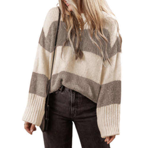 BEAU Cream Coast Stripe Jumper Taupe Lrg