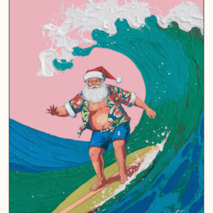 card: Surfing Kiwi Santa Christmas Card