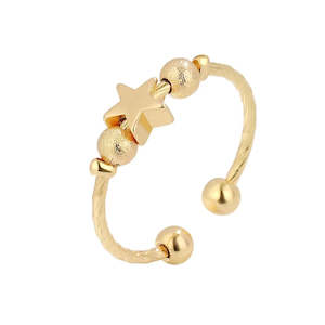 Aromatherapy Jewelry Nz: Sterling Silver Star Beads Fidget Ring (Silver / Gold)