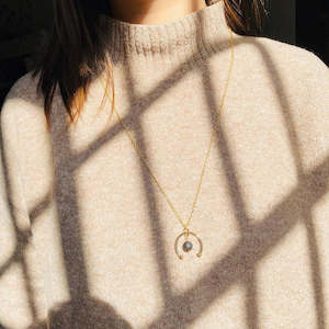 Aromatherapy Necklace Nz: Gold Half Moon Lava Stone Diffuser Necklace