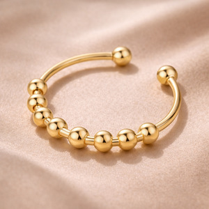 Sterling Silver Mini Gold Beads Fidget Ring