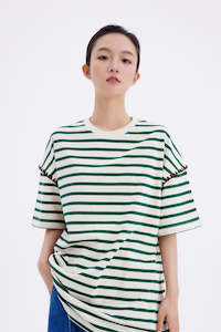 ÀIMAI Seashell Scalloped-Edge Striped T-Shirt