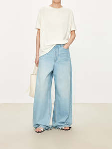 Merino Wool Cashmere: Kow Wool and Silk Blend Roll Edge Knit Short Sleeve Sweater