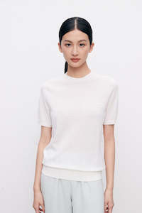 Merino Wool Cashmere: Luxe Merino Wool and Mulberry Silk Round Neck Knitted Short Sleeve