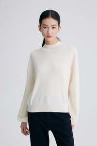 Merino Wool Cashmere: Chloe Cashmere Mock Neck Sweater with Lantern Sleeves