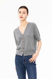 Diana Premier Cashmere Short-Sleeve V-Neck Cardigan
