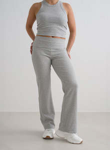 PANTS: GREY MELANGE EASE RIBBED PETITE PANTS