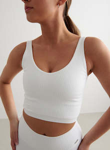 SINGLET: White Ribbed Seamless Bralette