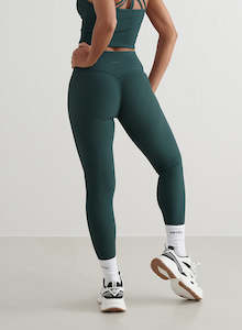 High Waist Tights: Deep Emerald Ribbed Performance Tights