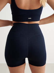 Midi Shorts: Navy Ribbed Midi Biker Shorts