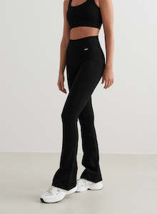 All Black Tights: Black Ribbed Seamless Flare Tights