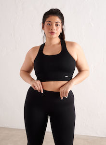 Sports Bras High Support: Black High Support Ribbed Bra