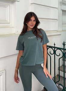 T Shirts: Sage Serif Boxy T-shirt