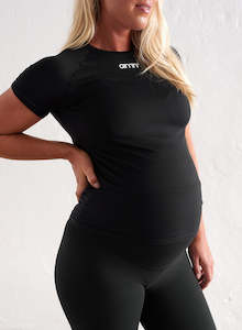 T Shirts: Black Soft Basic Maternity Short Sleeve