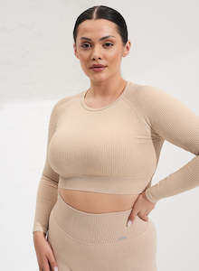 Sand Washed Ribbed Seamless Crop Long Sleeve