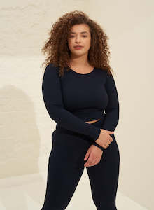 Crop Tops: Navy Ribbed Crop Long Sleeve