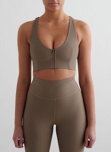 Nougat Ribbed Performance Zipped Bra