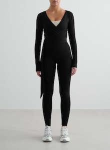 Black Shape Seamless Tights & Wrap Longsleeve Set