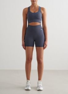 Storm Blue Ribbed Seamless Midi Biker Shorts