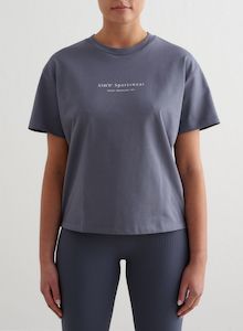 Tops: Storm Blue Serif Boxy T-shirt
