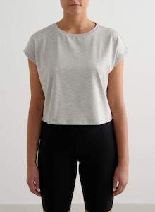 Grey Melange Soft Basic Roll Sleeve Top