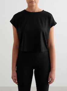 T Shirts: Black Soft Basic Roll Sleeve Top