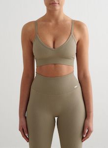 Sports Bras: Green Tea Ribbed Seamless Deep Cut Bra