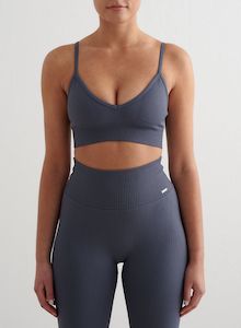 Sports Bras: Storm Blue Ribbed Seamless Deep Cut Bra