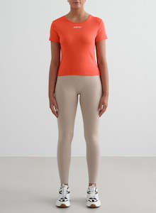 Beige Melange Shape Seamless Tights & Tangerine Stretch T-Shirt Set