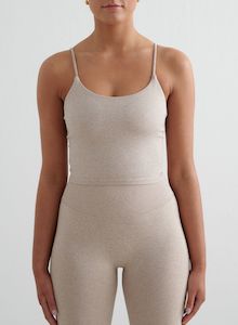 Singlets: Beige Melange Shape Seamless Strap Singlet
