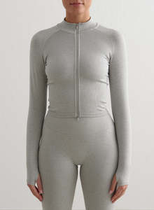 Grey Melange Shape Seamless Zip Jacket