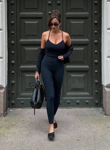 Black Ribbed Performance Tights & Bralette Set