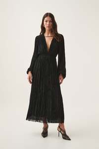 Black Dresses: Genevieve Pleated Midi Dress