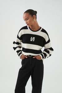 Knitwear And Jumpers: Montage Stripe Logo Knit